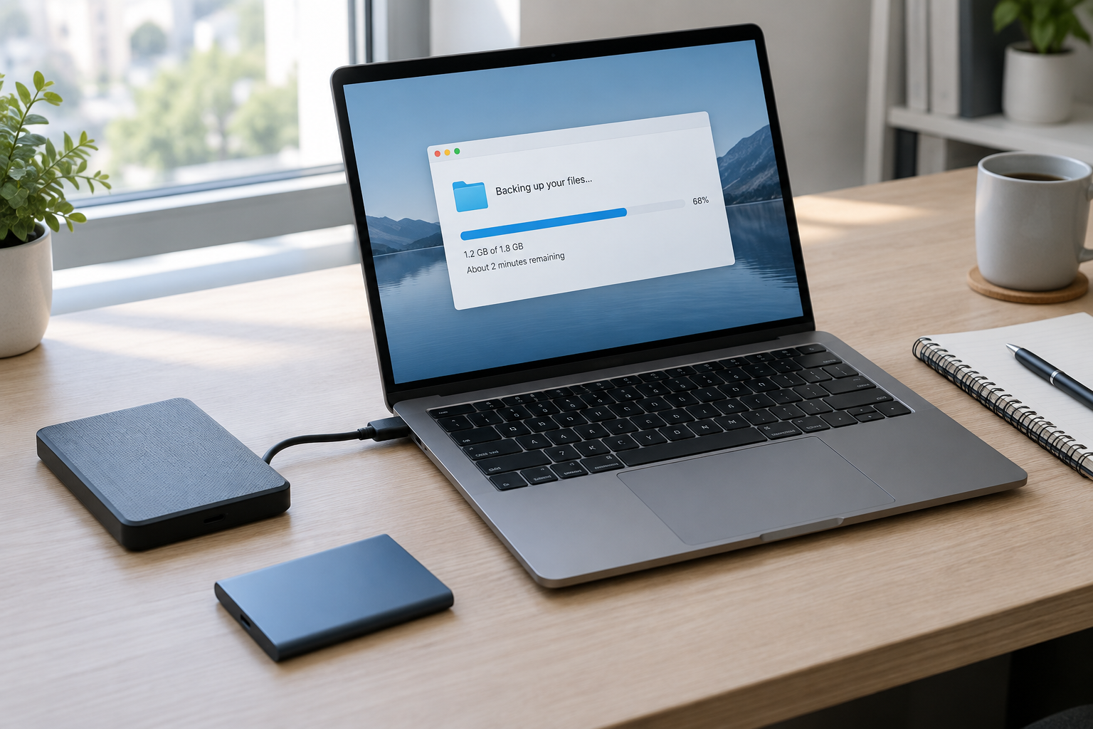 Laptop and external drive set up for backing up data before an SSD firmware update