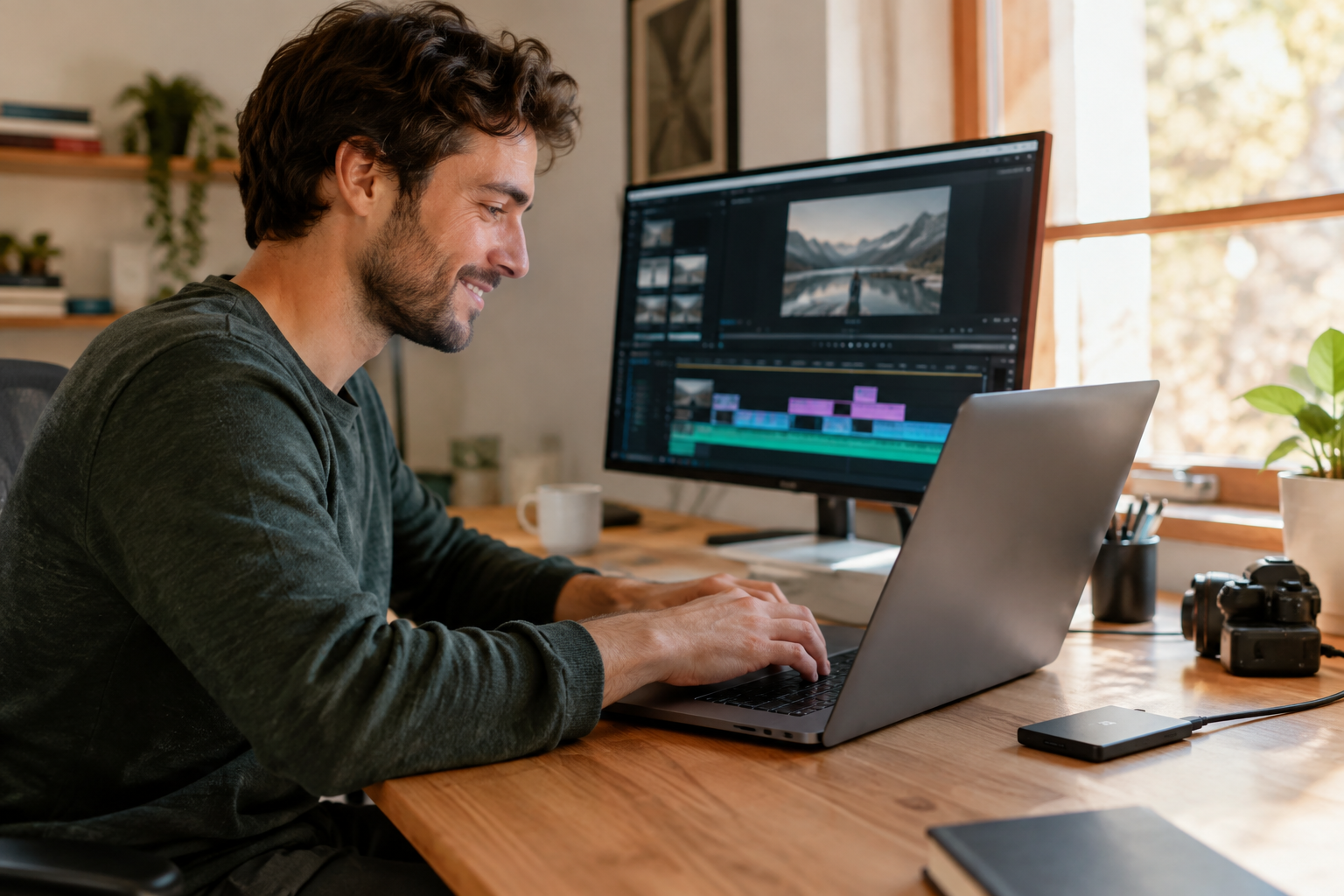 Person working at a desk with computer, representing everyday storage speed needs