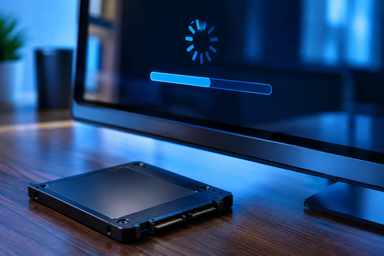 Firmware update process running on a computer with an SSD drive nearby