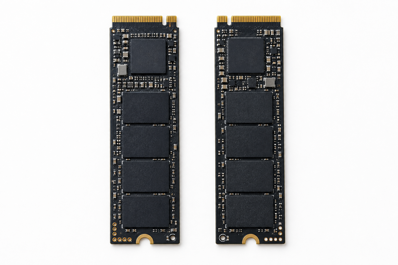 Side-by-side comparison of two different M.2 SSD stick types showing connector differences