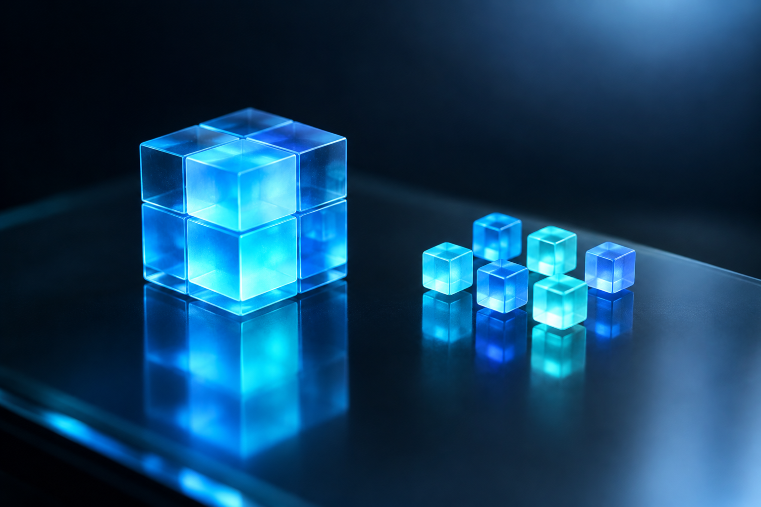 Conceptual visualization of bits grouping together to form a byte, representing digital data units