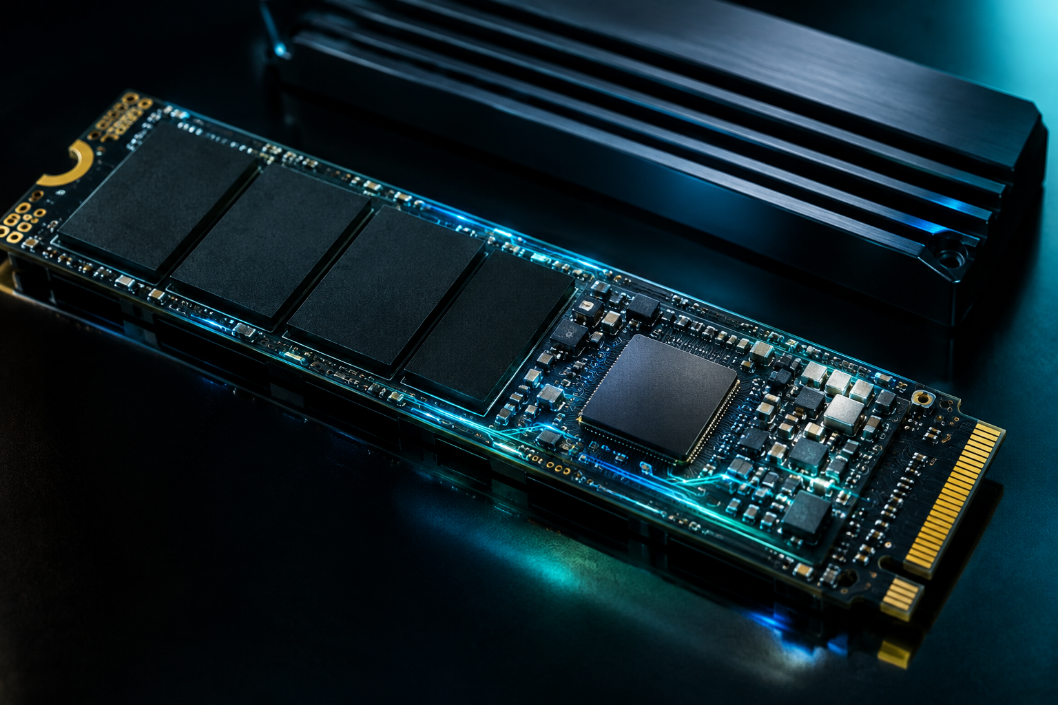 Close-up of an NVMe SSD circuit board representing internal diagnostic data fields
