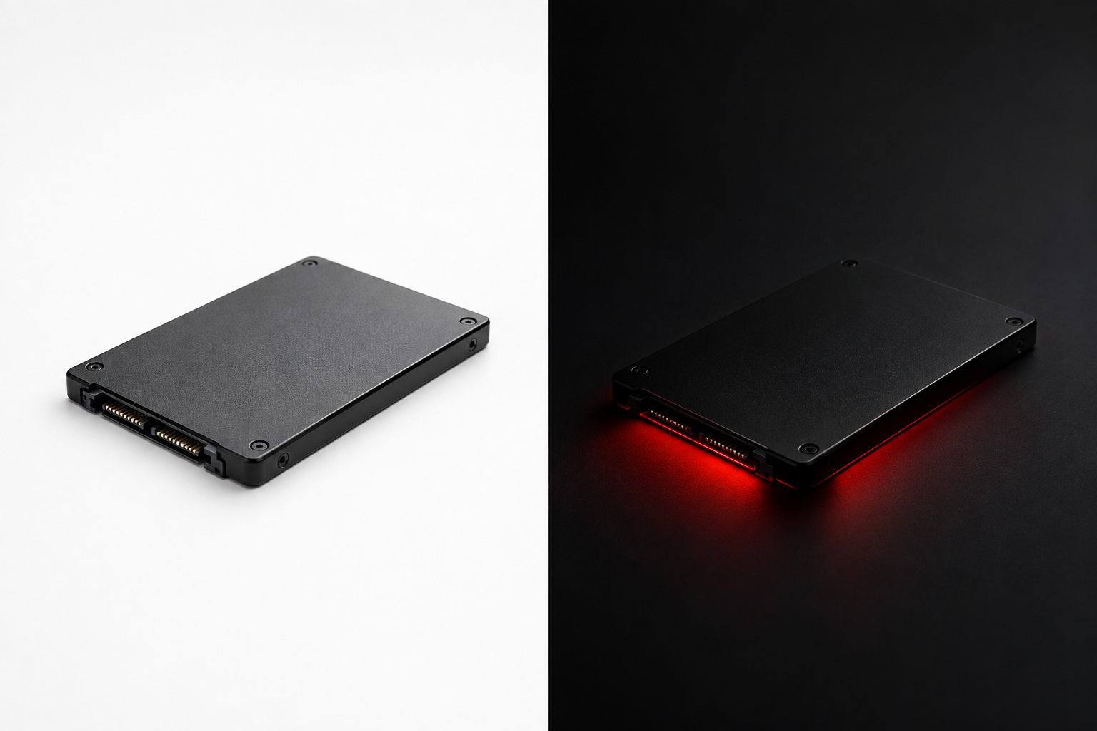 Visual contrast between a normally functioning SSD and one showing warning signs of failure