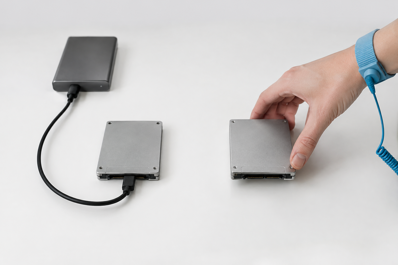 Two SSDs illustrating the choice between backing up data and replacing the drive