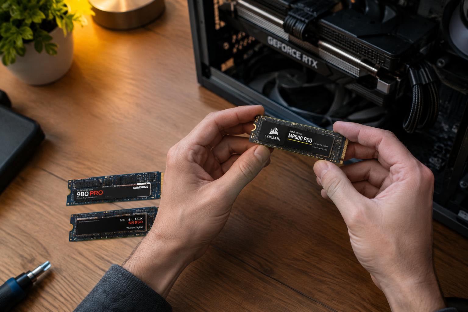 Person comparing different NVMe SSDs before choosing which one to buy